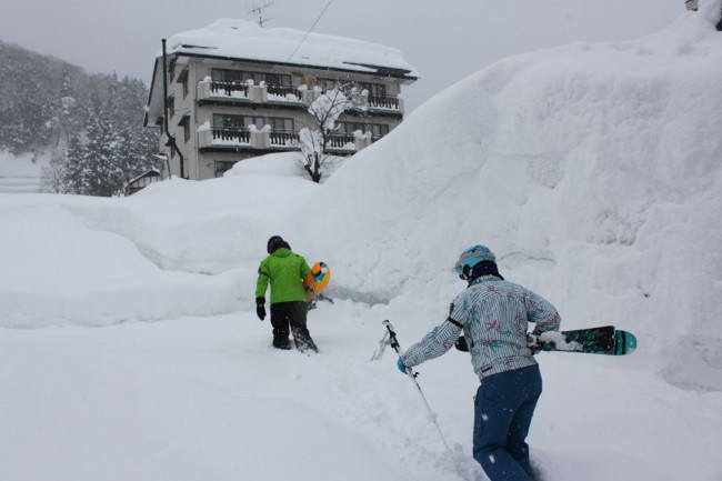 Great walls of snow behind Villa Nozawa