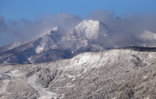 Early morning view of Myoko across the valley.