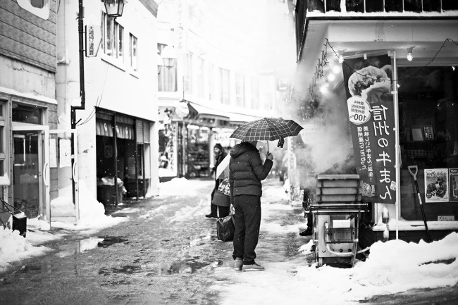 Oyaki in the main street of Nozawa Onsen.