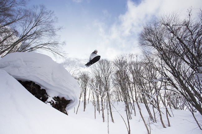 Lucas launches off a massive pillow in Nozawa Onsen.