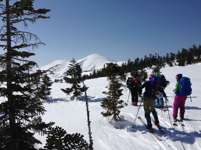 The hike up on our Ski Tour to Mt Hiuchi. The views and a warm hut the rewards