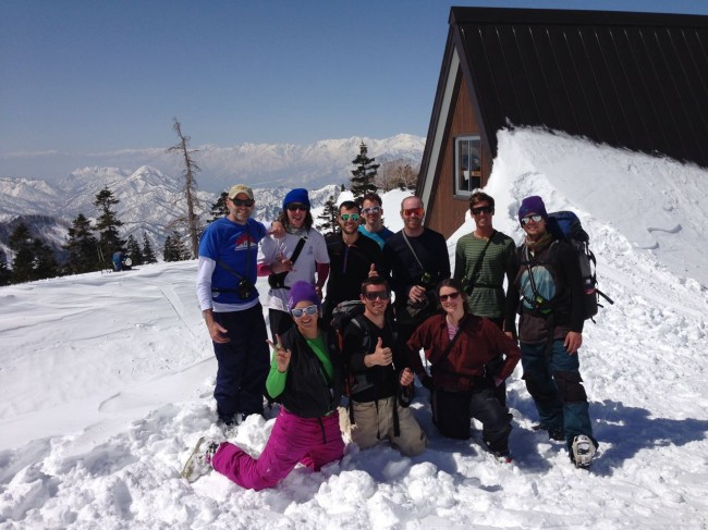 All the gang at the Hut enjoying the scenery before heading off for the day 