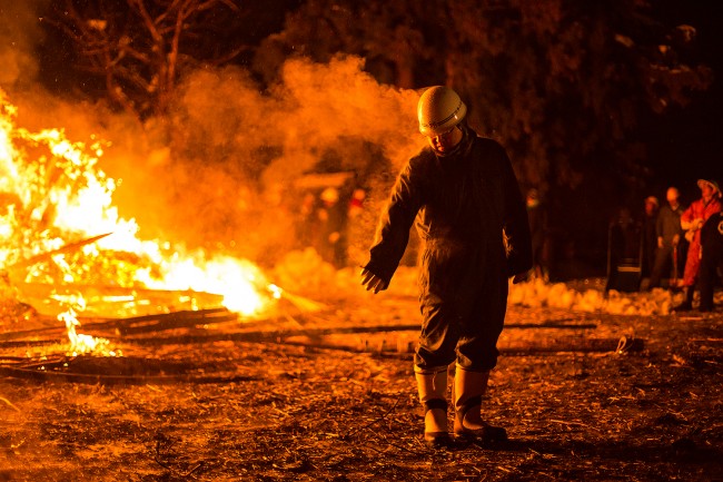 A steaming man at the Nozawa Onsen fire festival.