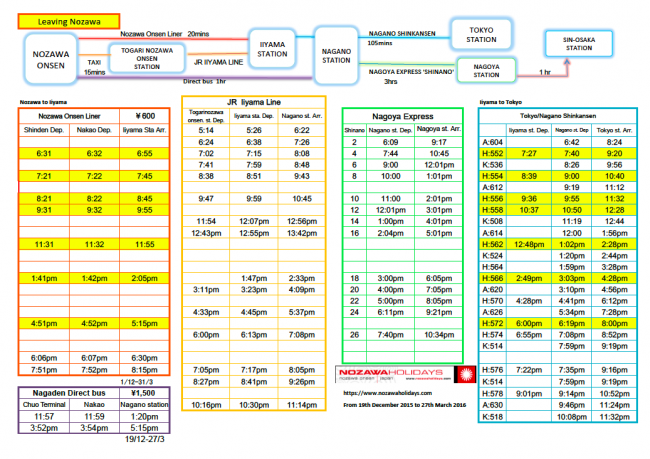 Departing Nozawa Onsen Timetable 2016. Always a shame to leave!