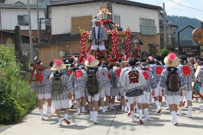 The Omokoshi or Shrine is paraded thru the streets of the village and is spectacular to watch 