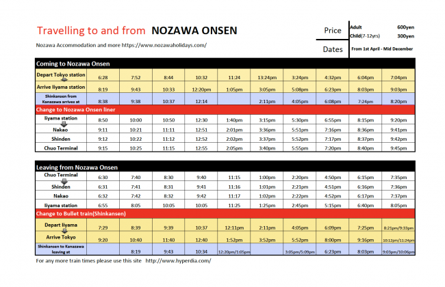 Bus Train Timetable Nozawa Onsen
