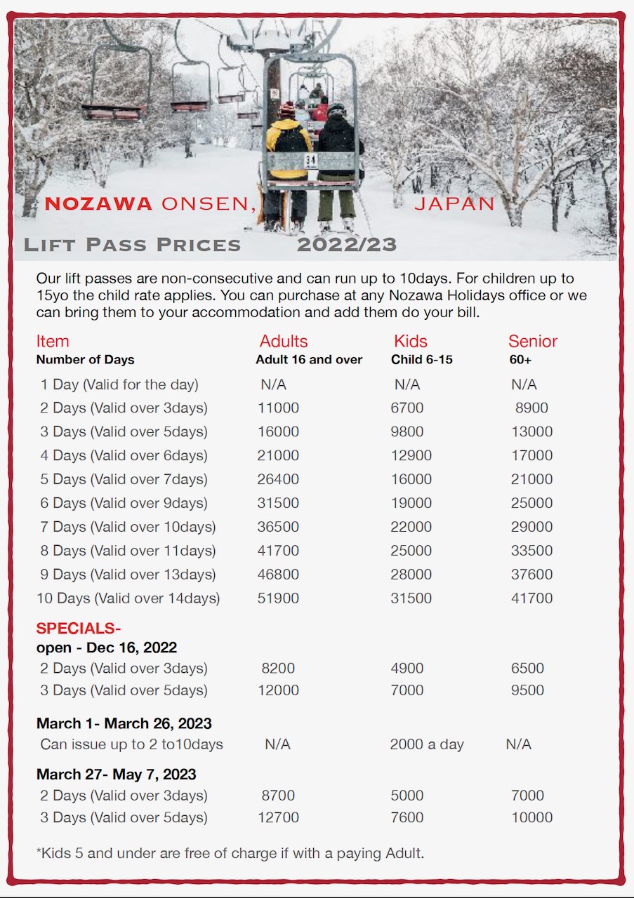 Lift Pass Prices Nozawa 