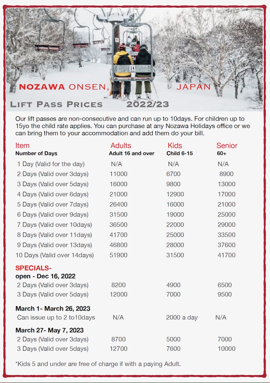 Lift Pass Prices Nozawa