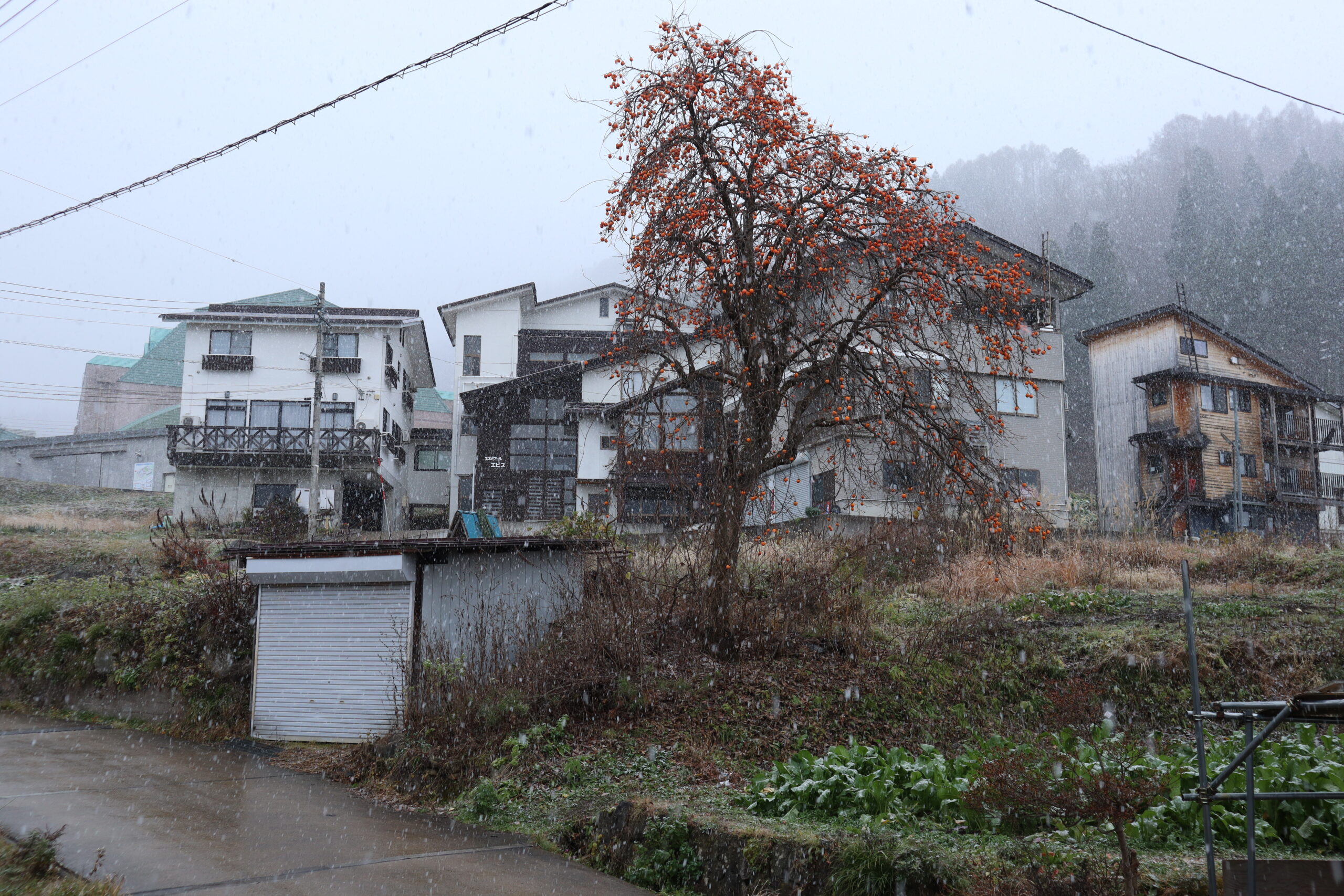 Nozawa Onsen sees the first snow this winter in the village.