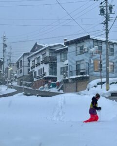 Deep snow covering Nozawa's streets