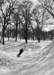skiier down yamibiko halfpipe