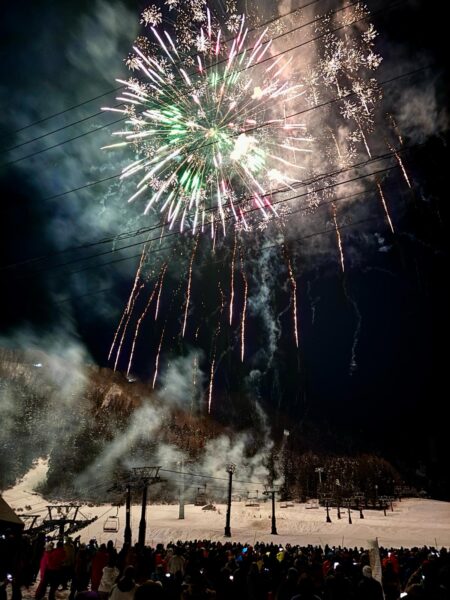 Firework display at Nagasaka Gondola Station at the end of the Lantern Festival