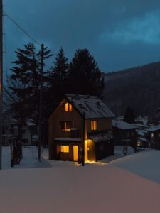 Harvest house lodge at night