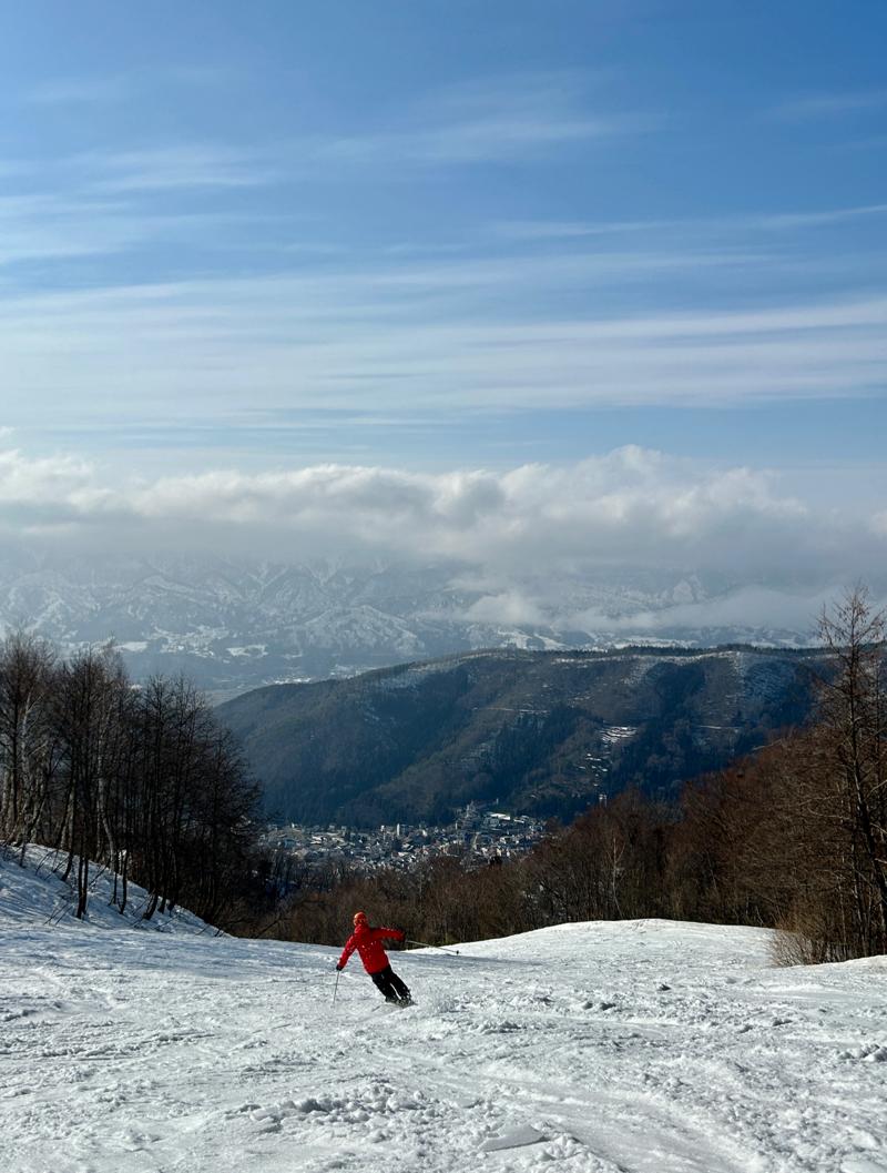 mid section of skyline skiier