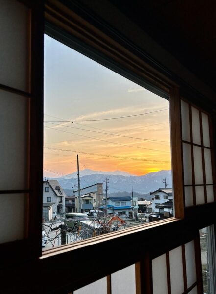 sunset in nozawa out of kaiya lodge