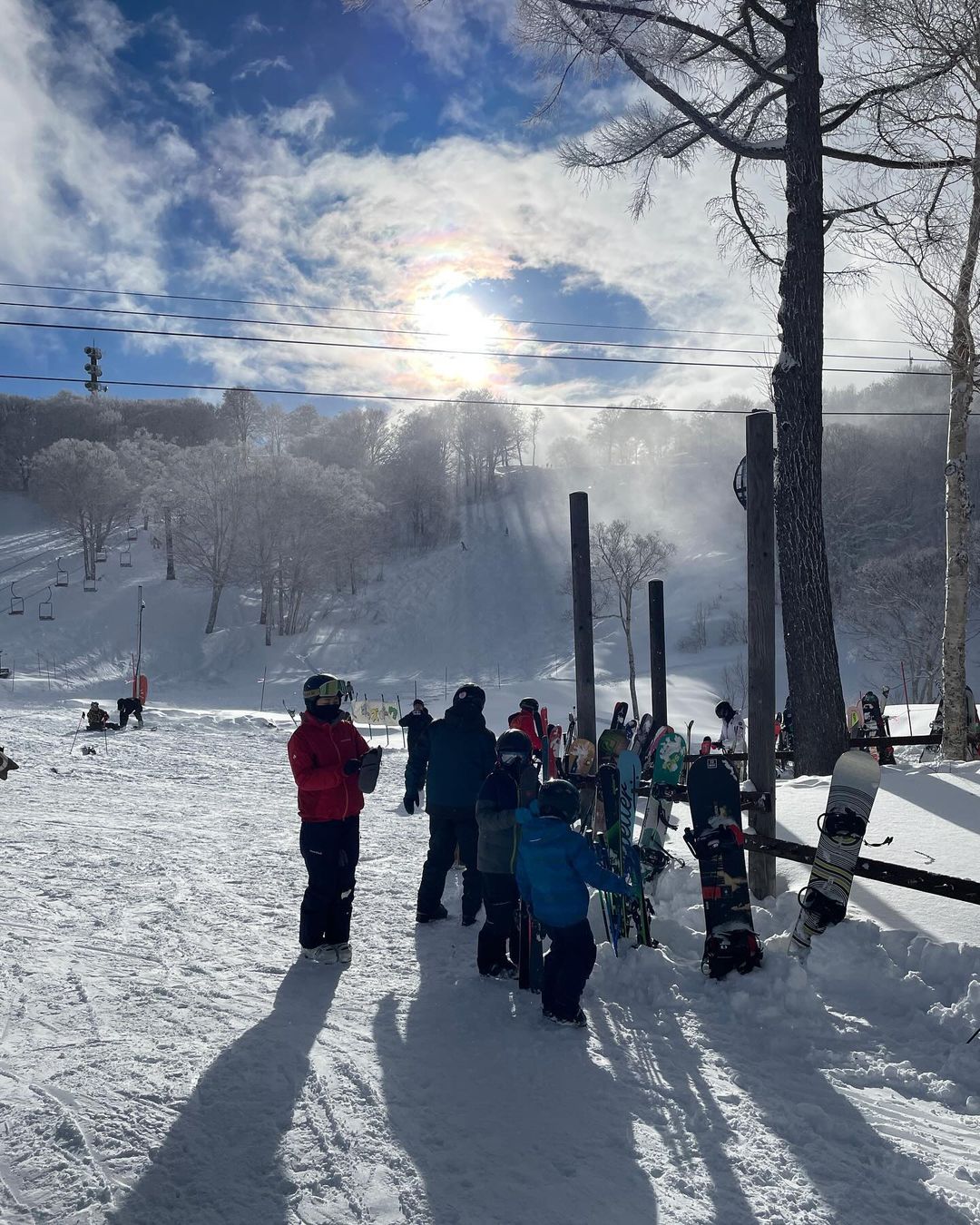 Enjoying the sunny weather during the winter season 2024 in Nozawa