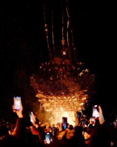 It takes roughly one hundred villagers to build the shrine for the Nozawa Fire Festival.