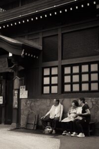 Family enjoying their onsen time late spring